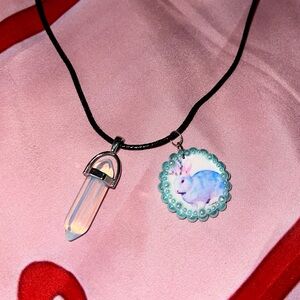 Opal Pendant Necklace with Bunny Charm